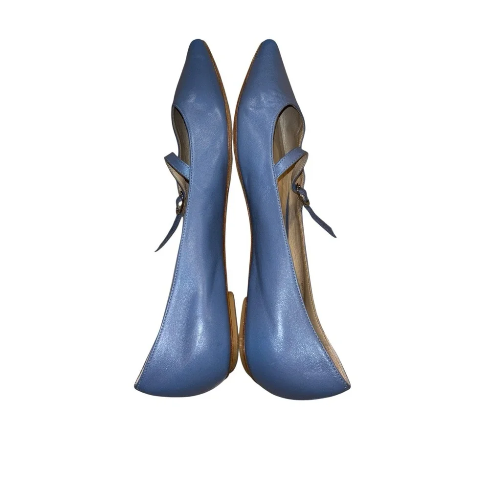 Stuart Weitzman Emilia Mary Jane Flats Blue Leather Ballet Pointed Toe 39 US 8.5 - Picture 6 of 9